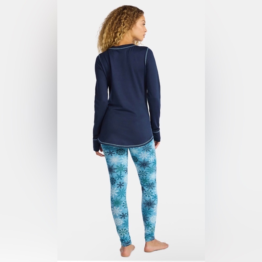 ClimateRight by Cuddl Duds Women's Base Layer Set Top Leggings Blue Snowflake XL - Picture 2 of 4